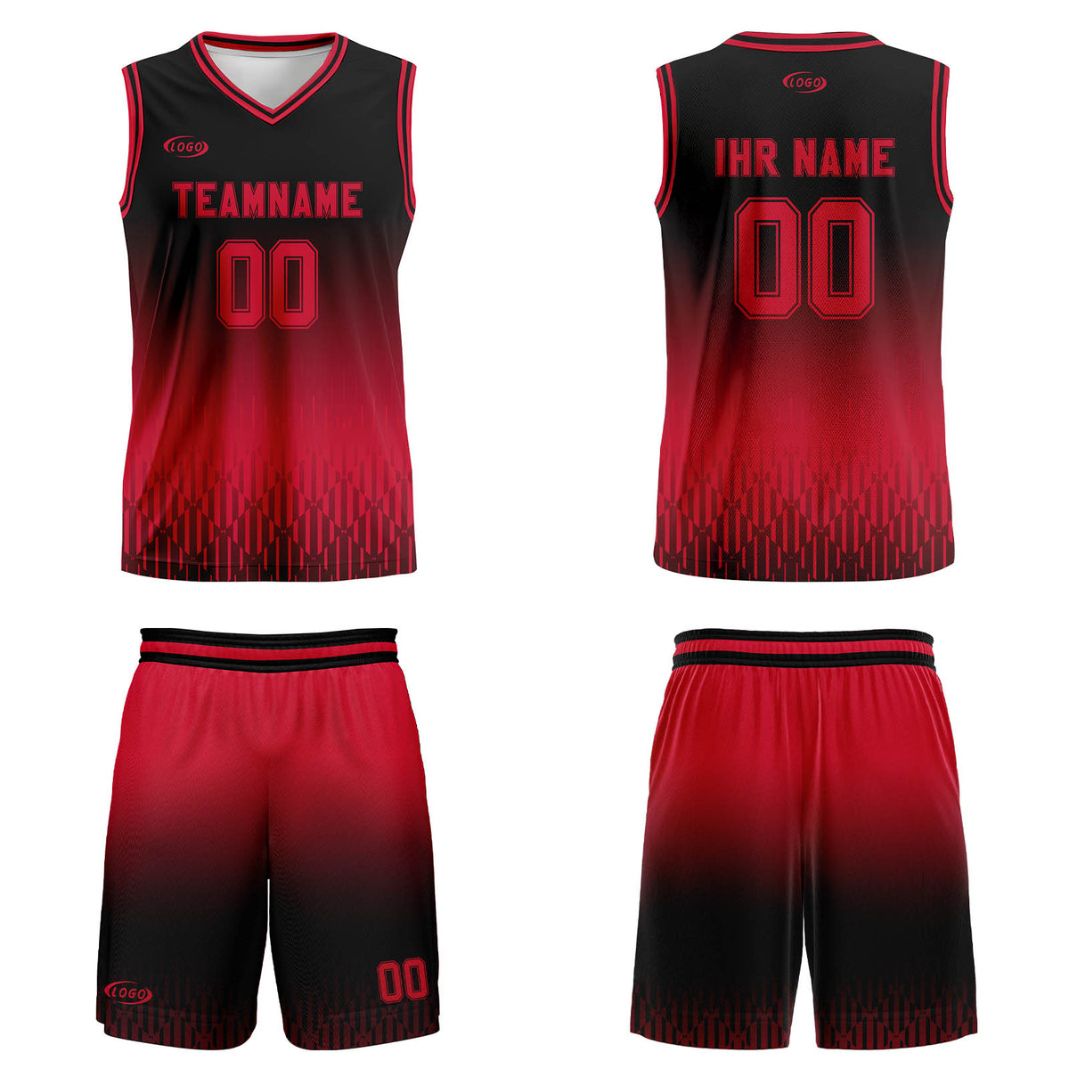 Benutzerdefinierter Schwarz Rot Farbverlauf Basketball Jersey Uniform Anzug gedruckt Ihr Logo Name Nummer