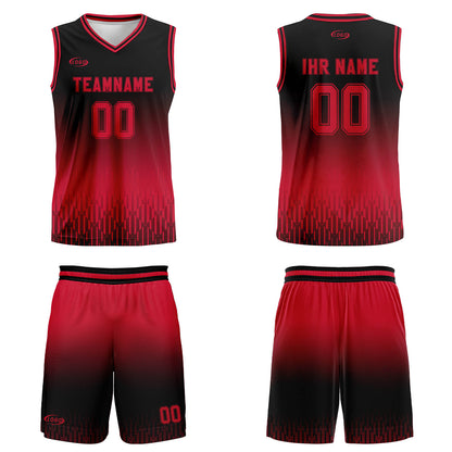 Benutzerdefinierter Schwarz Rot Farbverlauf Basketball Jersey Uniform Anzug gedruckt Ihr Logo Name Nummer