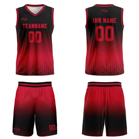 Benutzerdefinierter Schwarz Rot Farbverlauf Basketball Jersey Uniform Anzug gedruckt Ihr Logo Name Nummer