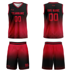 Benutzerdefinierter Schwarz Rot Farbverlauf Basketball Jersey Uniform Anzug gedruckt Ihr Logo Name Nummer