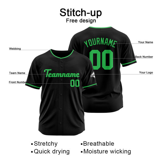Benutzerdefinierte Authentisch Baseball-Trikot Schwarz-Grün