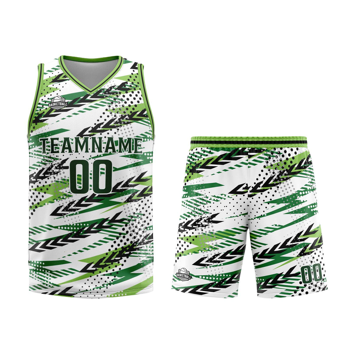 Benutzerdefinierter Weiß Grün Basketball Jersey Uniform Anzug gedruckt Ihr Logo Name Nummer