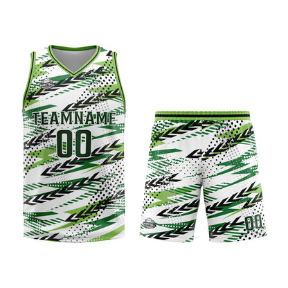 Benutzerdefinierter Weiß Grün Basketball Jersey Uniform Anzug gedruckt Ihr Logo Name Nummer
