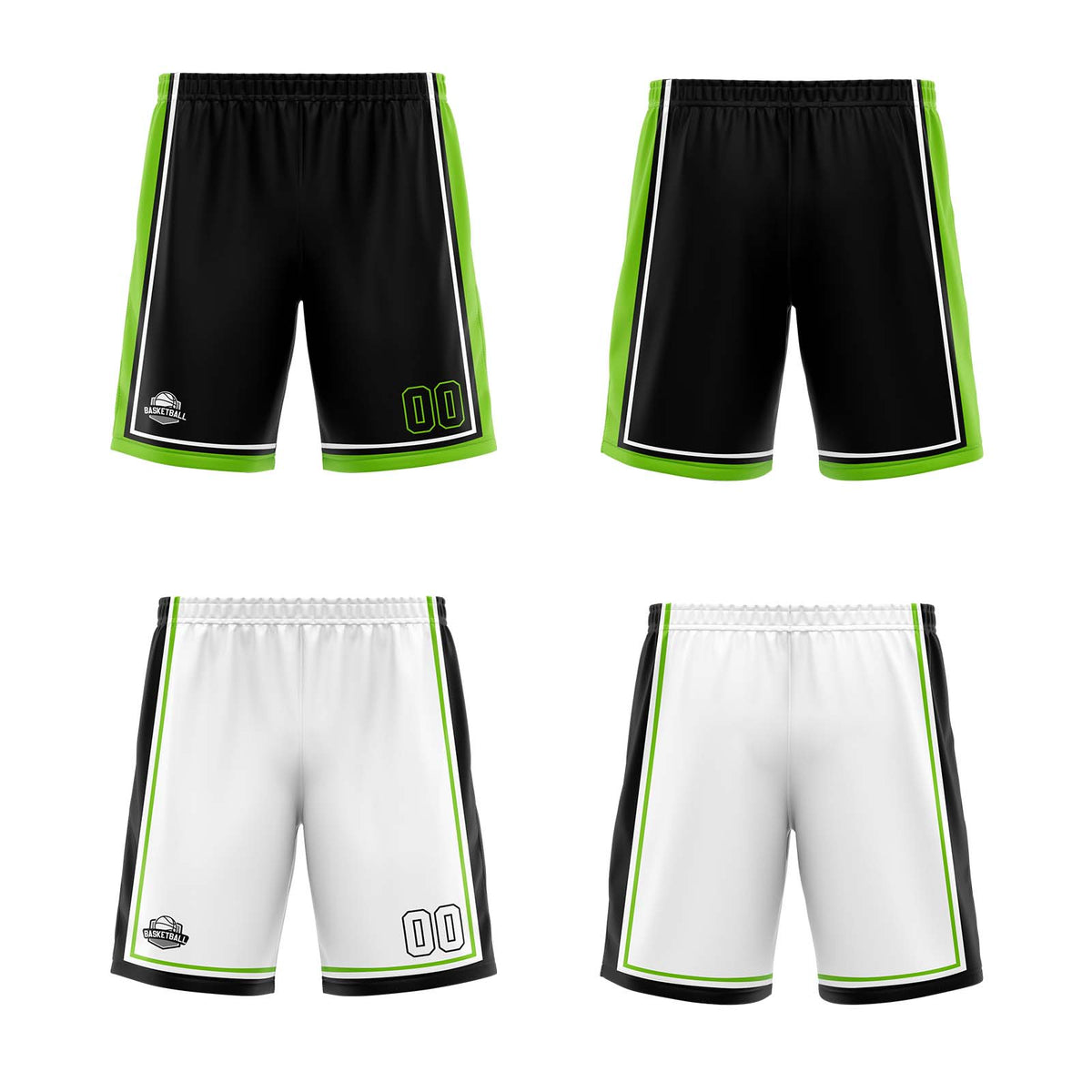 Benutzerdefinierte Schwarz Weiß Neon Grün Reversible Basketball Jersey Personalisierte Print Name Nummer Logo
