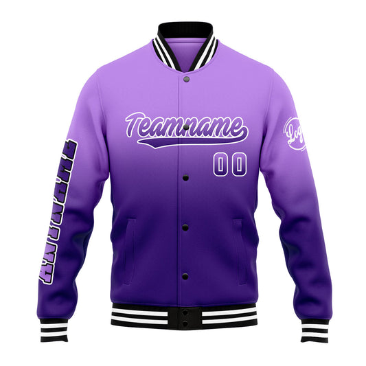 Benutzerdefinierte Verlauf Varsity-Jacke. Letterman-Jacke Lila