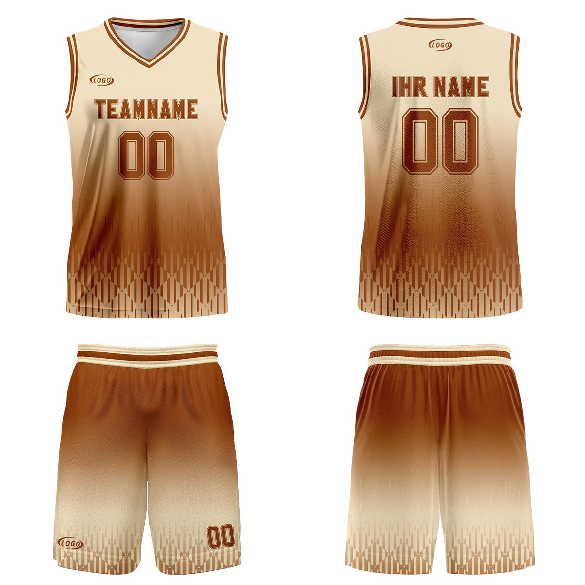 Benutzerdefinierter Beige Braun Farbverlauf Basketball Jersey Uniform Anzug gedruckt Ihr Logo Name Nummer
