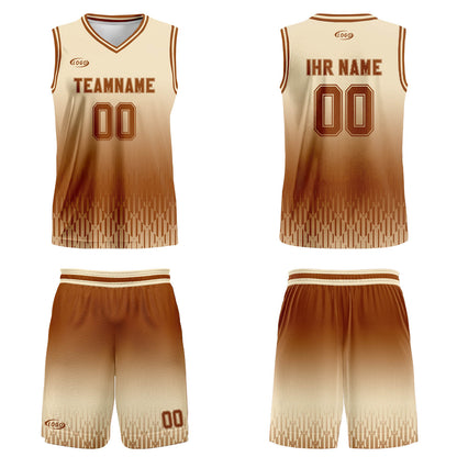 Benutzerdefinierter Beige Braun Farbverlauf Basketball Jersey Uniform Anzug gedruckt Ihr Logo Name Nummer