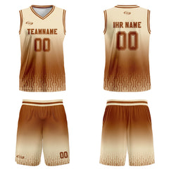 Benutzerdefinierter Beige Braun Farbverlauf Basketball Jersey Uniform Anzug gedruckt Ihr Logo Name Nummer