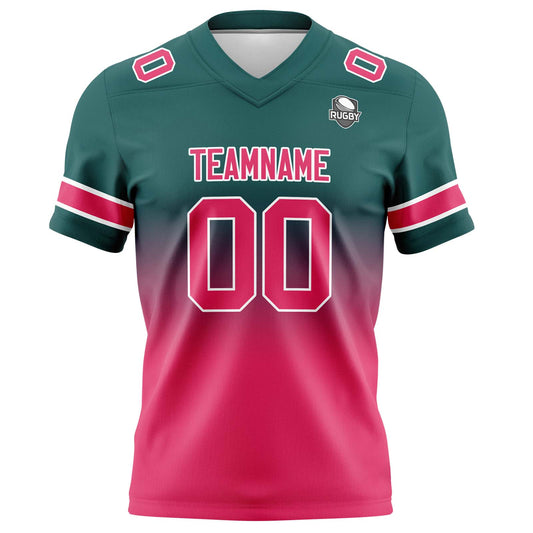 Benutzerdefinierte Dunkelgrün Rosa Gradient Fußball Trikots Personalisierter Name Nummer Logo