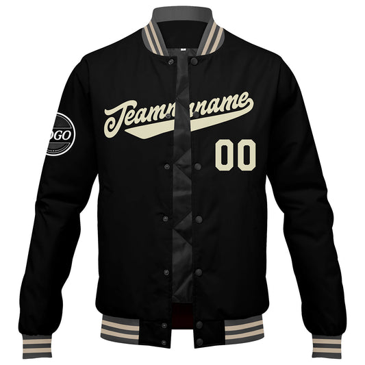 Benutzerdefinierte Verlauf Varsity-Jacke. Letterman-Jacke Grau Schwarz Creme