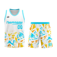 Benutzerdefinierter Basketball Jersey Uniform Anzug gedruckt Ihr Logo Name Nummer Weiß&Hellblau