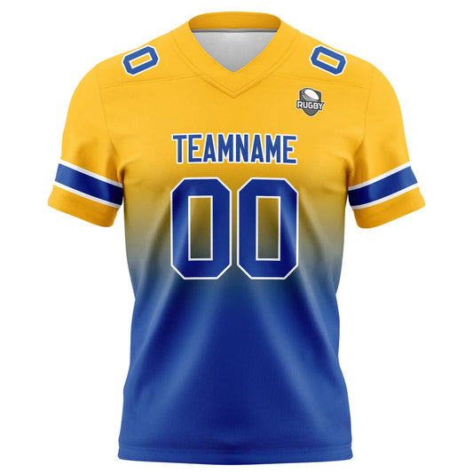 Benutzerdefinierte Gelb & Blau Gradient Fußball Trikots Personalisierter Name Nummer Logo