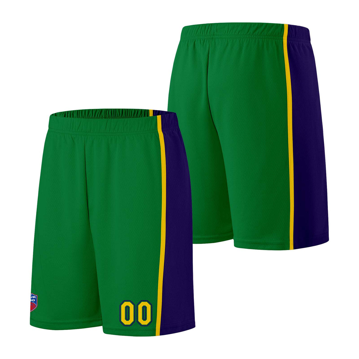 Individuelle Basketball-Jersey-Shorts für Männer und Frauen. Gestickter und gedruckter Name, Nummer und Logo Grün