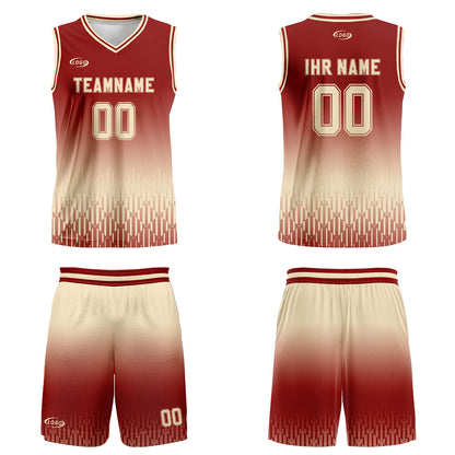 Benutzerdefinierter Rot Beige Farbverlauf Basketball Jersey Uniform Anzug gedruckt Ihr Logo Name Nummer