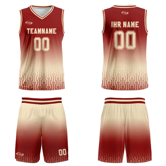 Benutzerdefinierter Rot Beige Farbverlauf Basketball Jersey Uniform Anzug gedruckt Ihr Logo Name Nummer