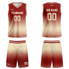 Benutzerdefinierter Rot Beige Farbverlauf Basketball Jersey Uniform Anzug gedruckt Ihr Logo Name Nummer