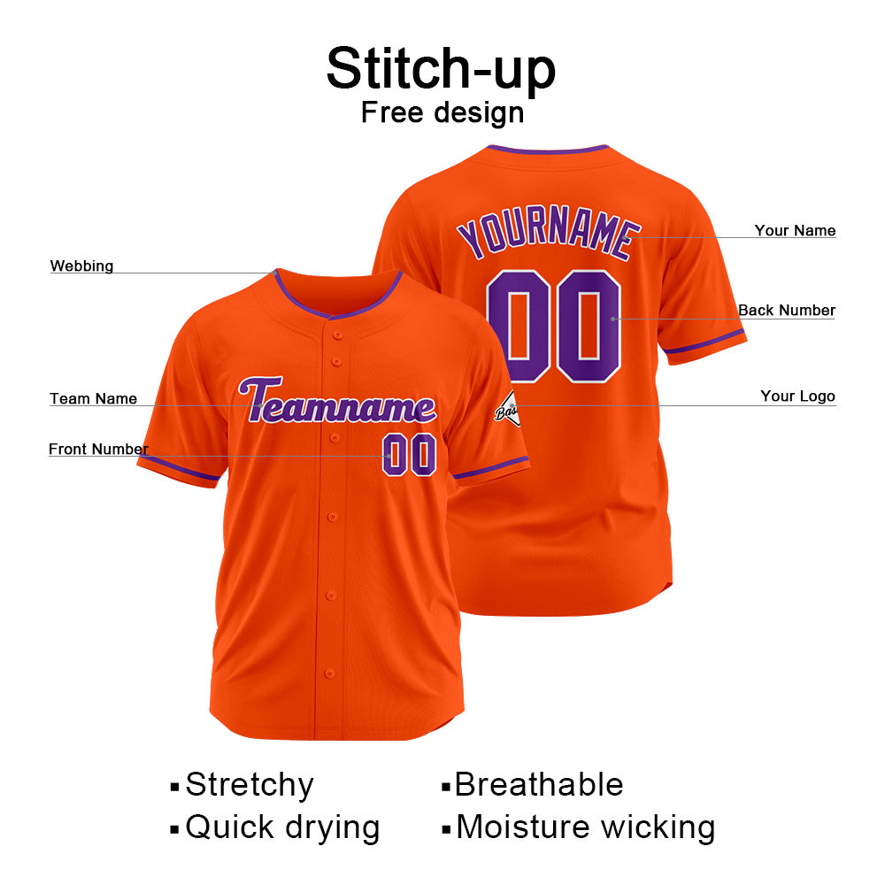 Benutzerdefinierte Authentisch Baseball-Trikot Orange- Lila