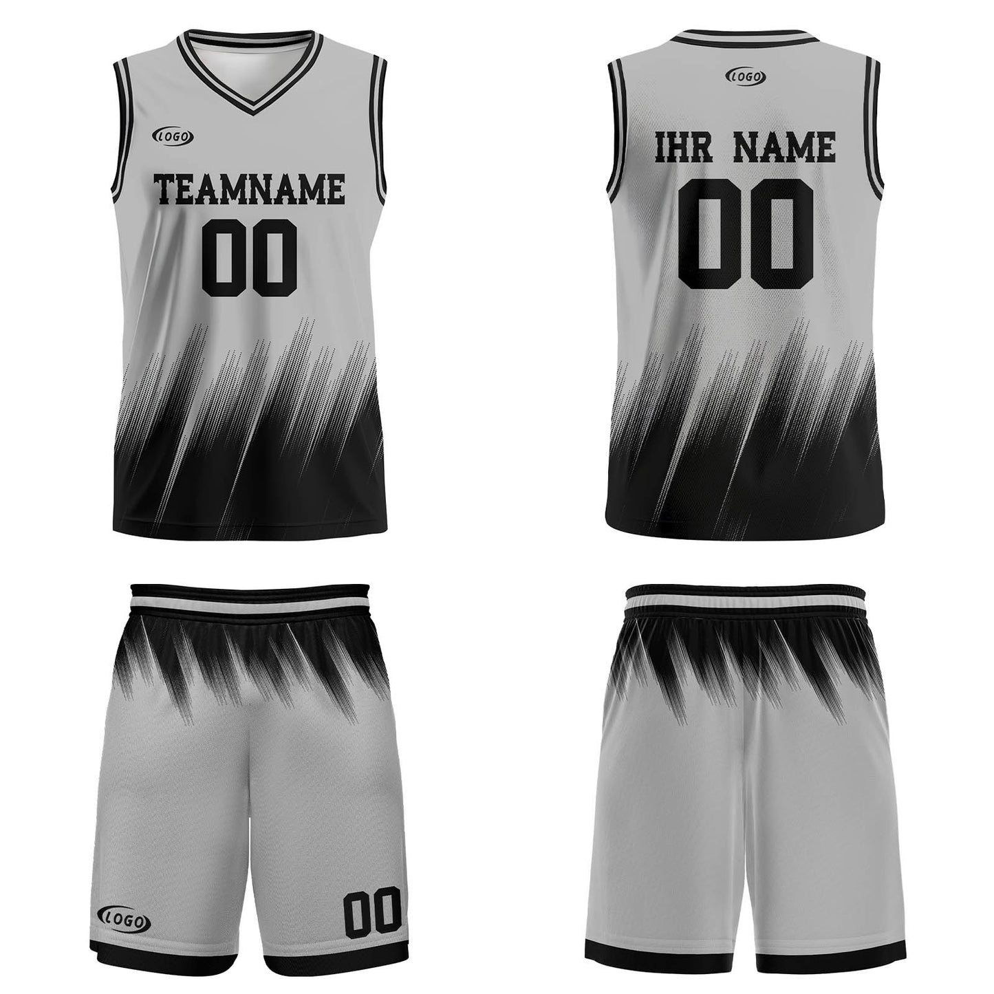 Benutzerdefinierter Grau Schwarz Basketball Jersey Uniform Anzug gedruckt Ihr Logo Name Nummer