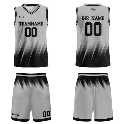 Benutzerdefinierter Grau Schwarz Basketball Jersey Uniform Anzug gedruckt Ihr Logo Name Nummer
