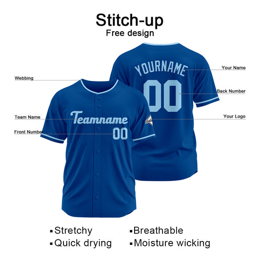 Benutzerdefinierte Authentisch Baseball-Trikot Royal-Hellblau
