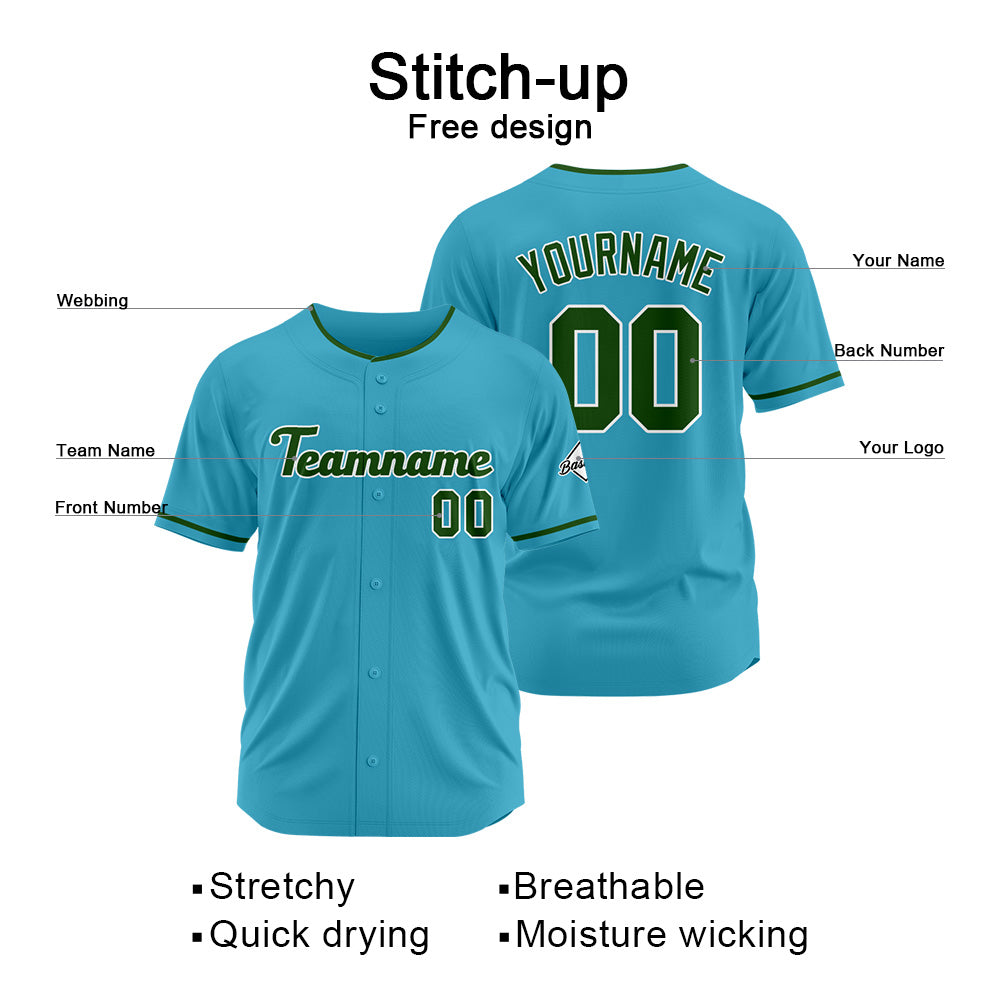 Benutzerdefinierte Authentisch Baseball-Trikot Hellblau-Dunkelgrün