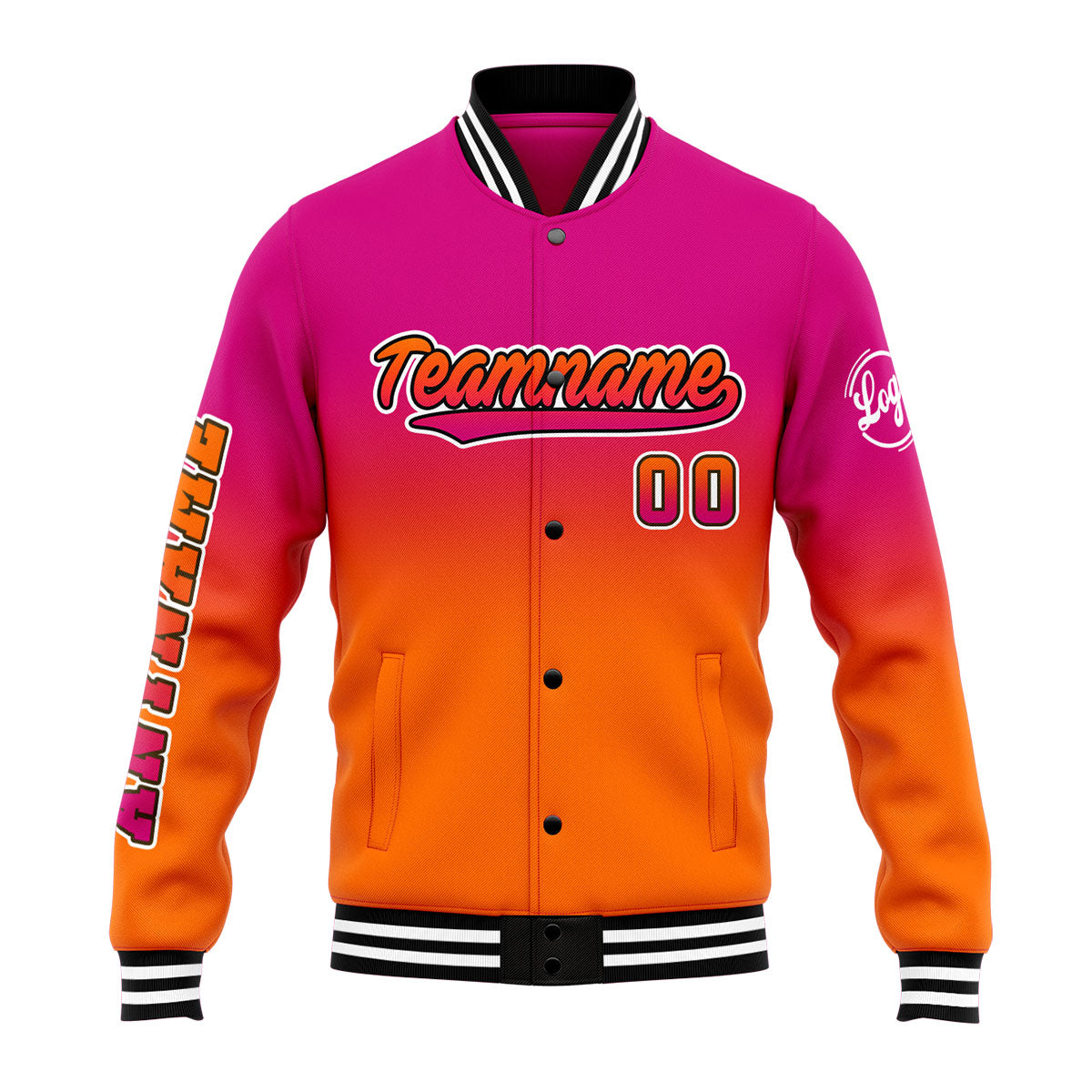 Benutzerdefinierte Verlauf Varsity-Jacke. Letterman-Jacke Rose Orange