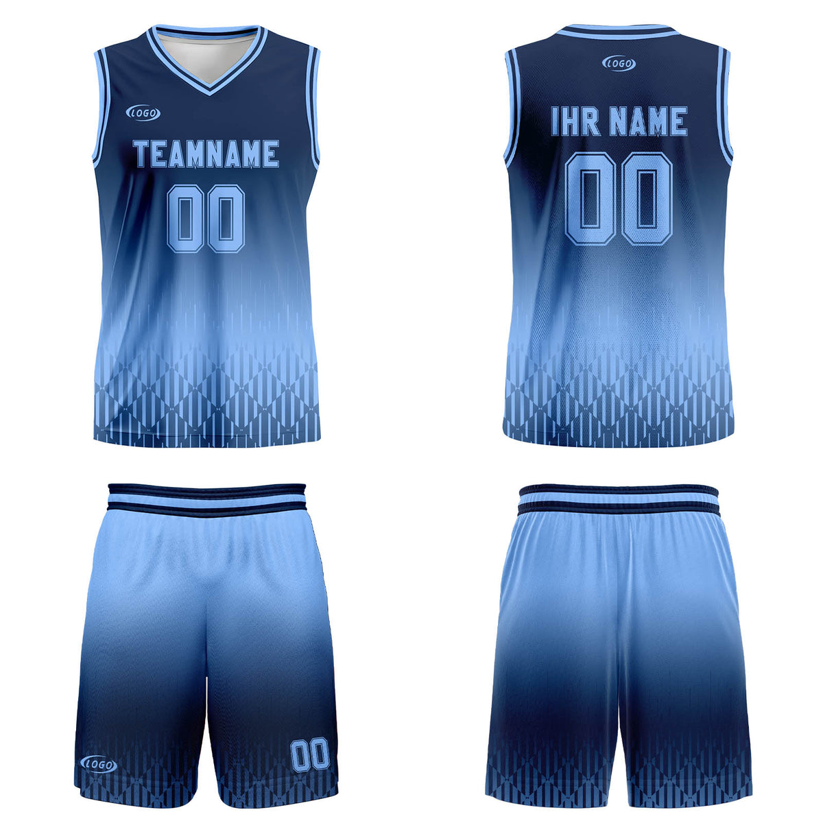 Benutzerdefinierter Marine Hellblau Farbverlauf Basketball Jersey Uniform Anzug gedruckt Ihr Logo Name Nummer