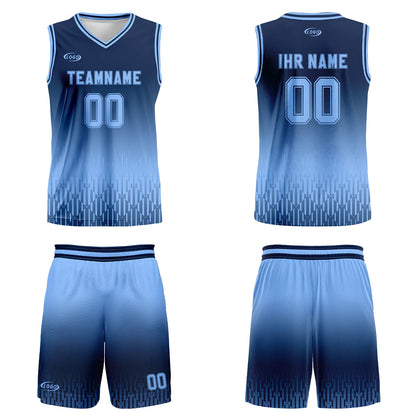 Benutzerdefinierter Marine Hellblau Farbverlauf Basketball Jersey Uniform Anzug gedruckt Ihr Logo Name Nummer