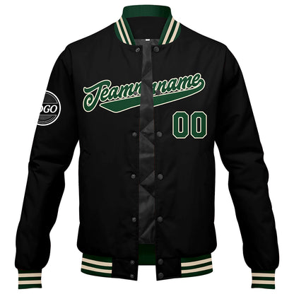 Benutzerdefinierte Verlauf Varsity-Jacke. Letterman-Jacke Dunkelgrün Schwarz Creme