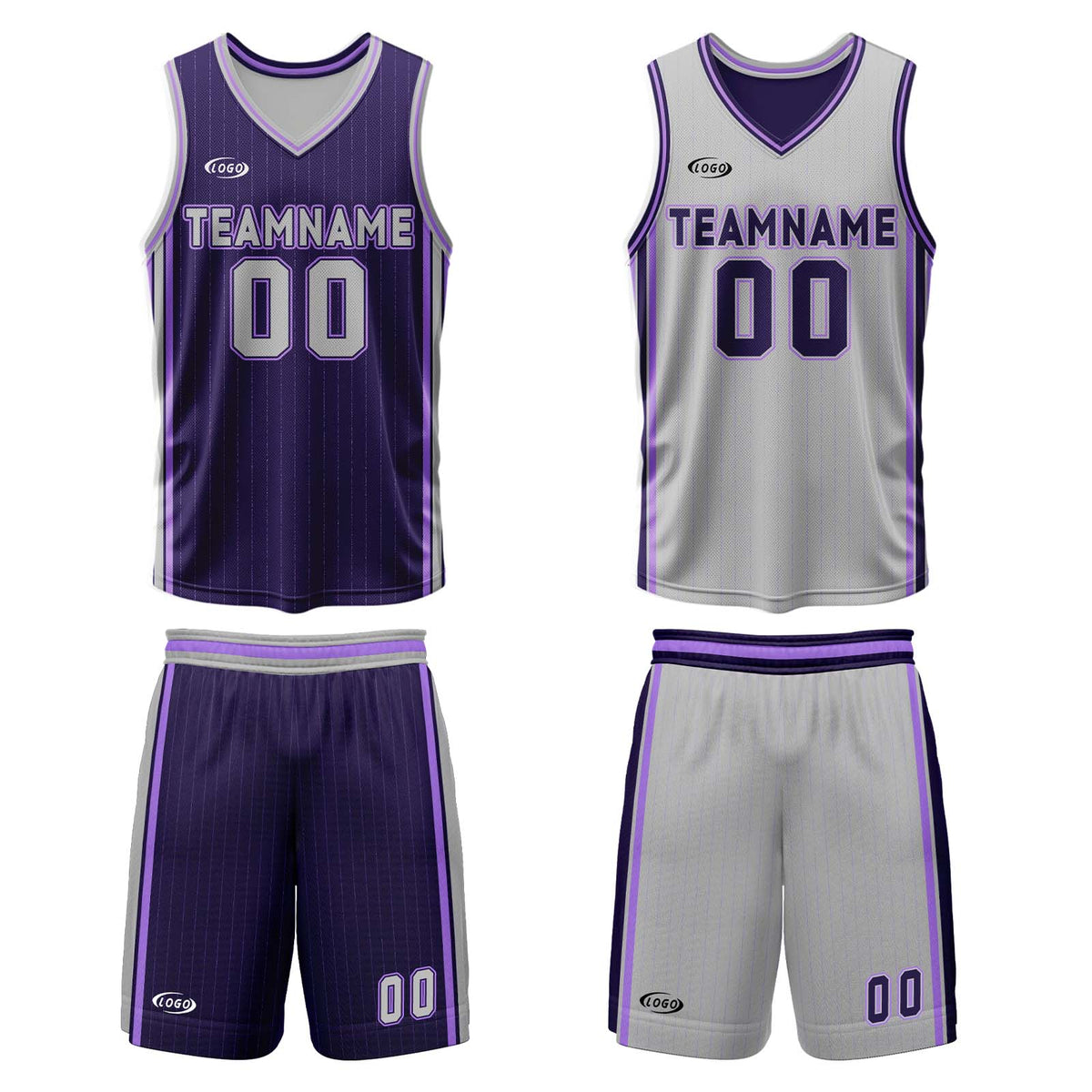 Benutzerdefinierte Lila Grau Reversible Basketball Jersey Personalisierte Drucken Name Nummer Logo