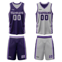 Benutzerdefinierte Lila Grau Reversible Basketball Jersey Personalisierte Drucken Name Nummer Logo