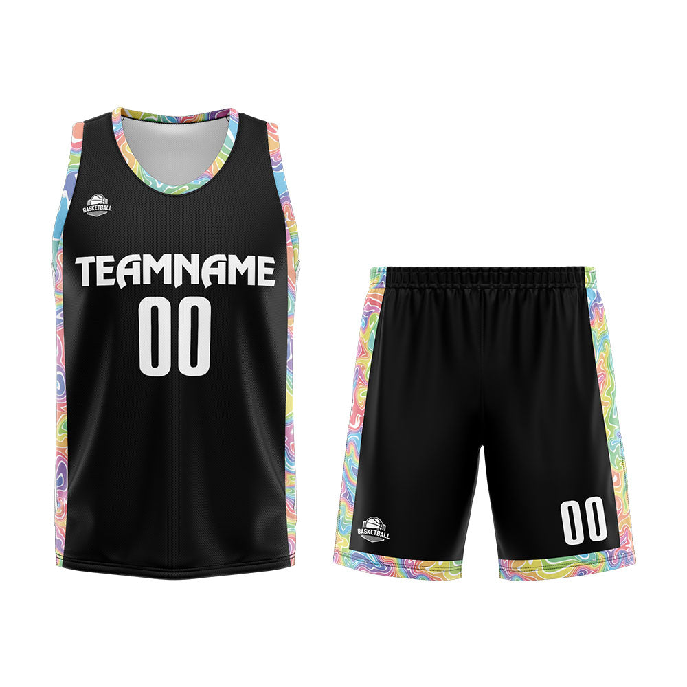 Benutzerdefinierter Basketball Jersey Uniform Anzug gedruckt Ihr Logo Name Nummer Schwarz