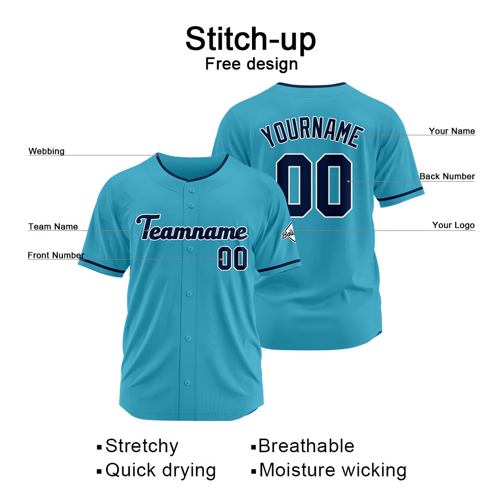 Benutzerdefinierte Authentisch Baseball-Trikot Hellblau-Marine