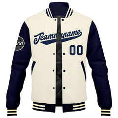 Benutzerdefinierte Verlauf Varsity-Jacke. Letterman-Jacke Marine Creme