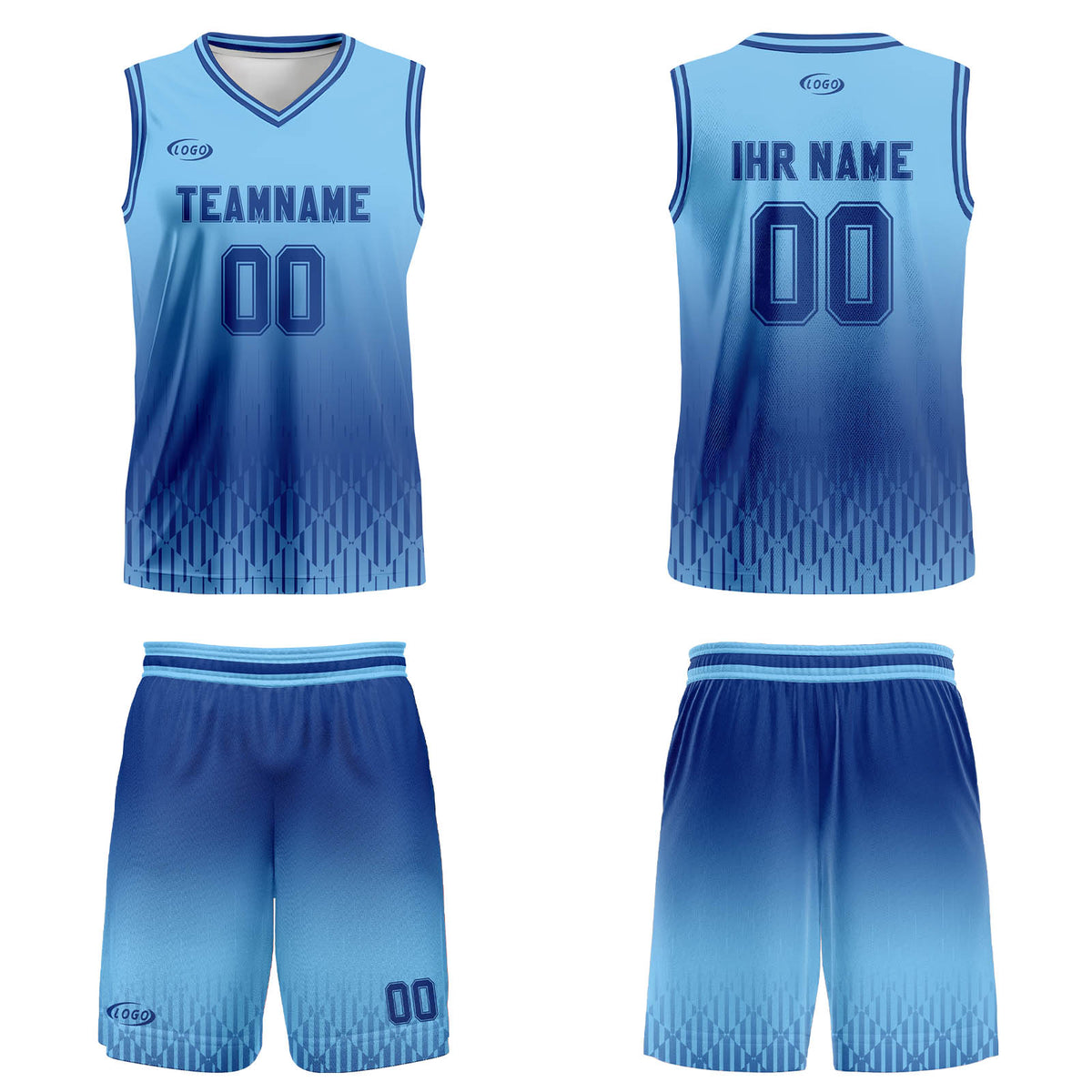 Benutzerdefinierter Blau Dunkelblau Farbverlauf Basketball Jersey Uniform Anzug gedruckt Ihr Logo Name Nummer