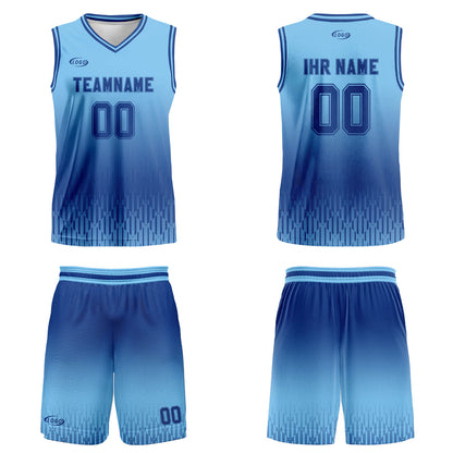 Benutzerdefinierter Blau Dunkelblau Farbverlauf Basketball Jersey Uniform Anzug gedruckt Ihr Logo Name Nummer