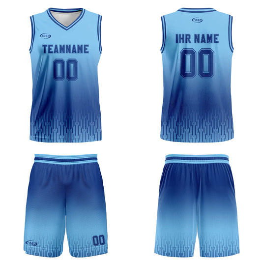 Benutzerdefinierter Blau Dunkelblau Farbverlauf Basketball Jersey Uniform Anzug gedruckt Ihr Logo Name Nummer