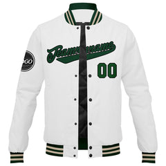 Benutzerdefinierte Verlauf Varsity-Jacke. Letterman-Jacke Drak Grün Weiß Creme