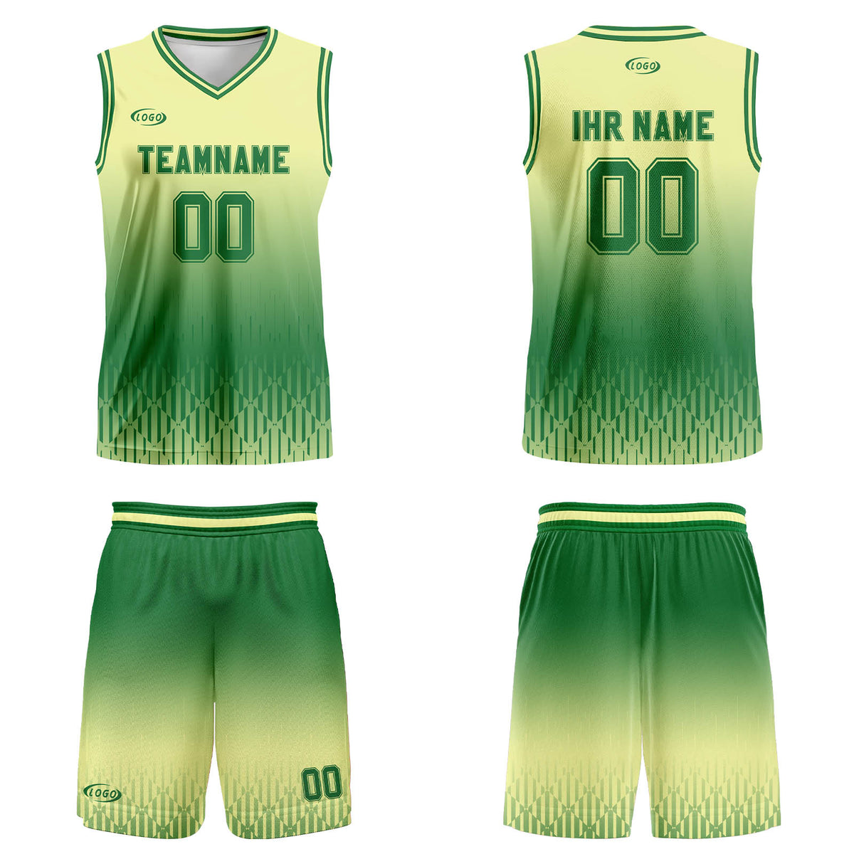 Benutzerdefinierter Gelb Grün Farbverlauf Basketball Jersey Uniform Anzug gedruckt Ihr Logo Name Nummer
