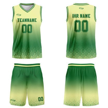 Benutzerdefinierter Gelb Grün Farbverlauf Basketball Jersey Uniform Anzug gedruckt Ihr Logo Name Nummer
