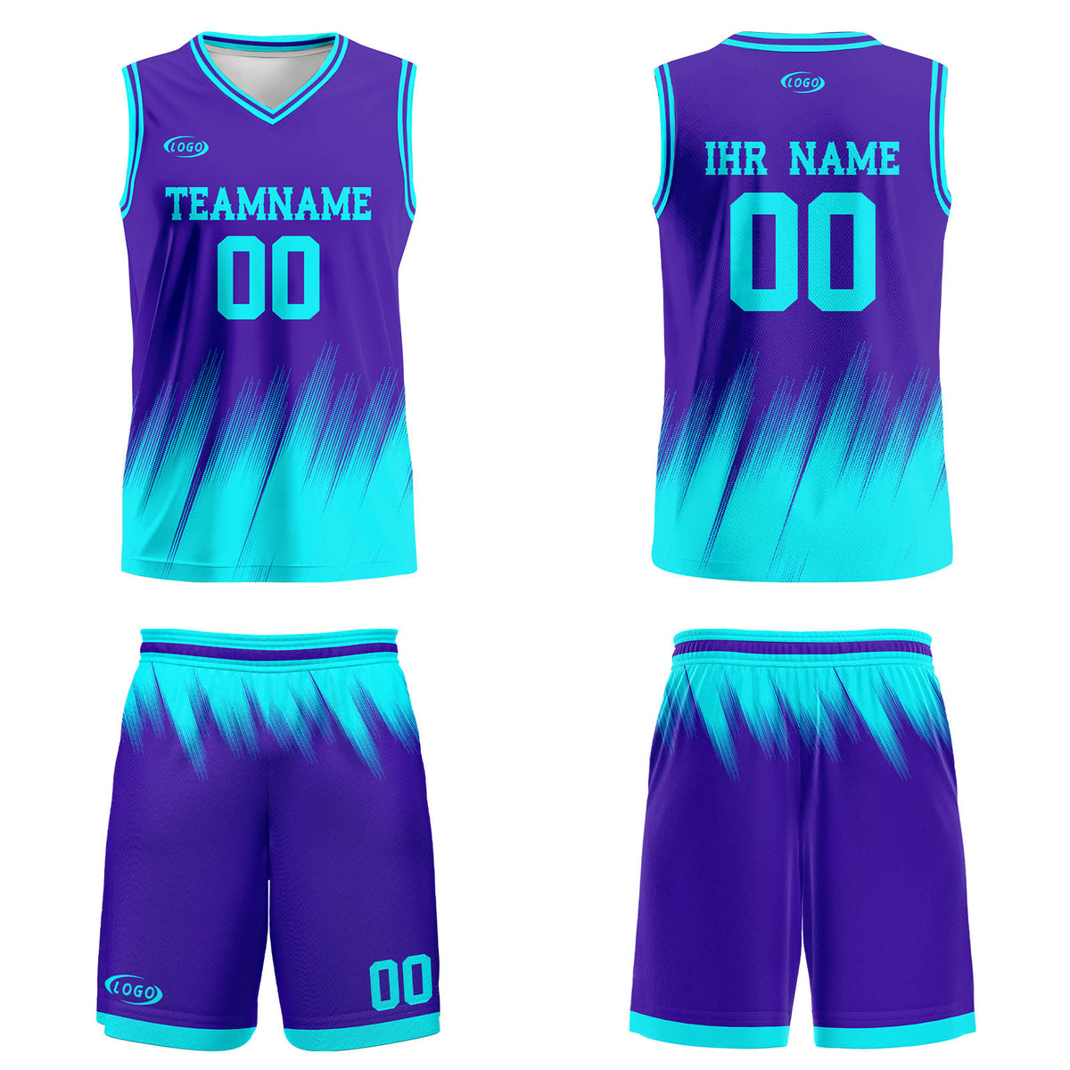 Benutzerdefinierter Lila Hellblau Basketball Jersey Uniform Anzug gedruckt Ihr Logo Name Nummer