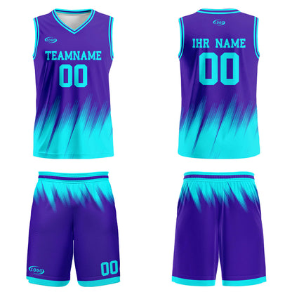 Benutzerdefinierter Lila Hellblau Basketball Jersey Uniform Anzug gedruckt Ihr Logo Name Nummer