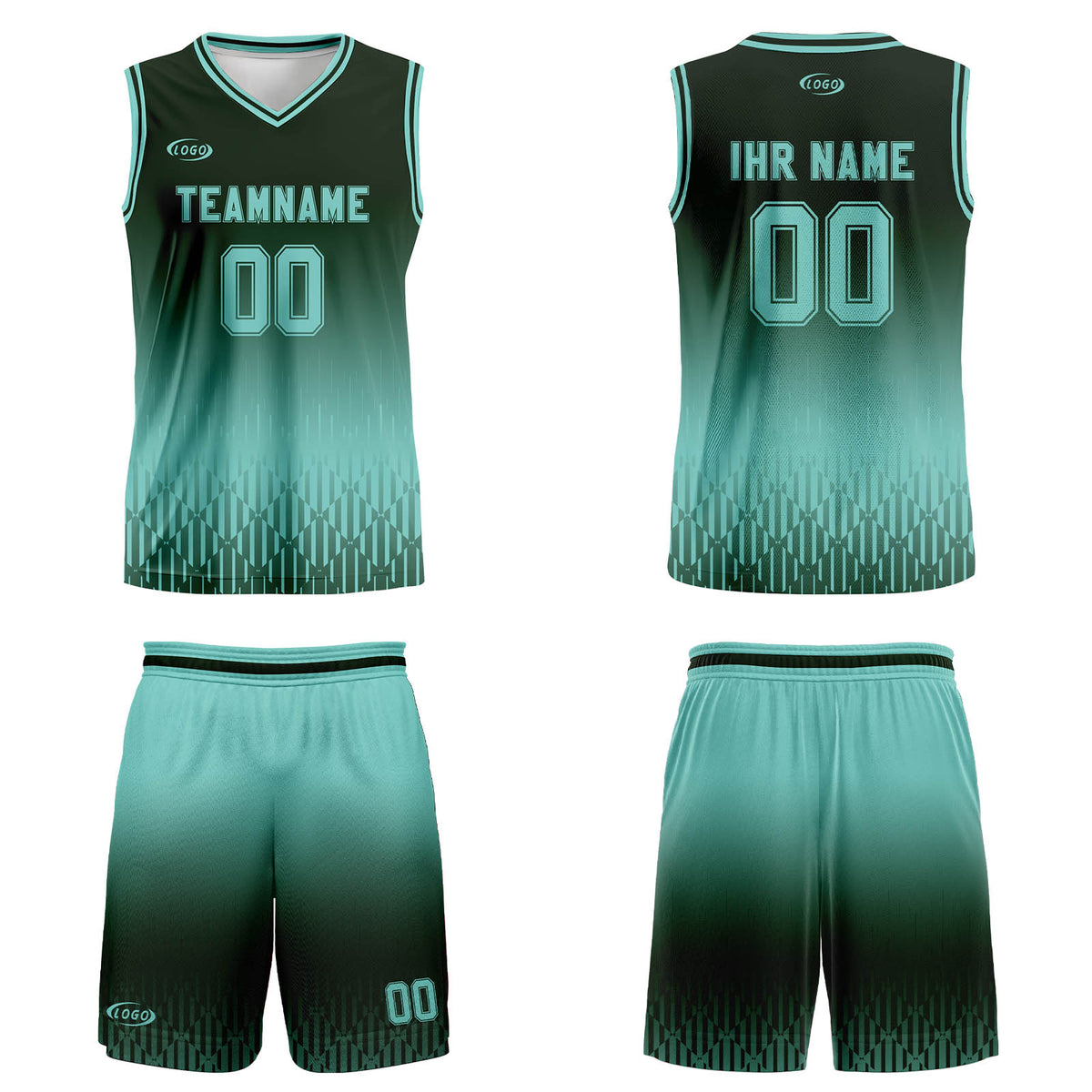 Benutzerdefinierter Olivgrün Blau Farbverlauf Basketball Jersey Uniform Anzug gedruckt Ihr Logo Name Nummer