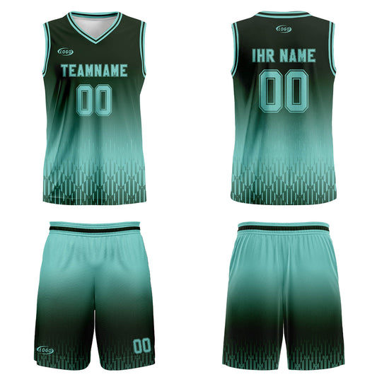 Benutzerdefinierter Olivgrün Blau Farbverlauf Basketball Jersey Uniform Anzug gedruckt Ihr Logo Name Nummer