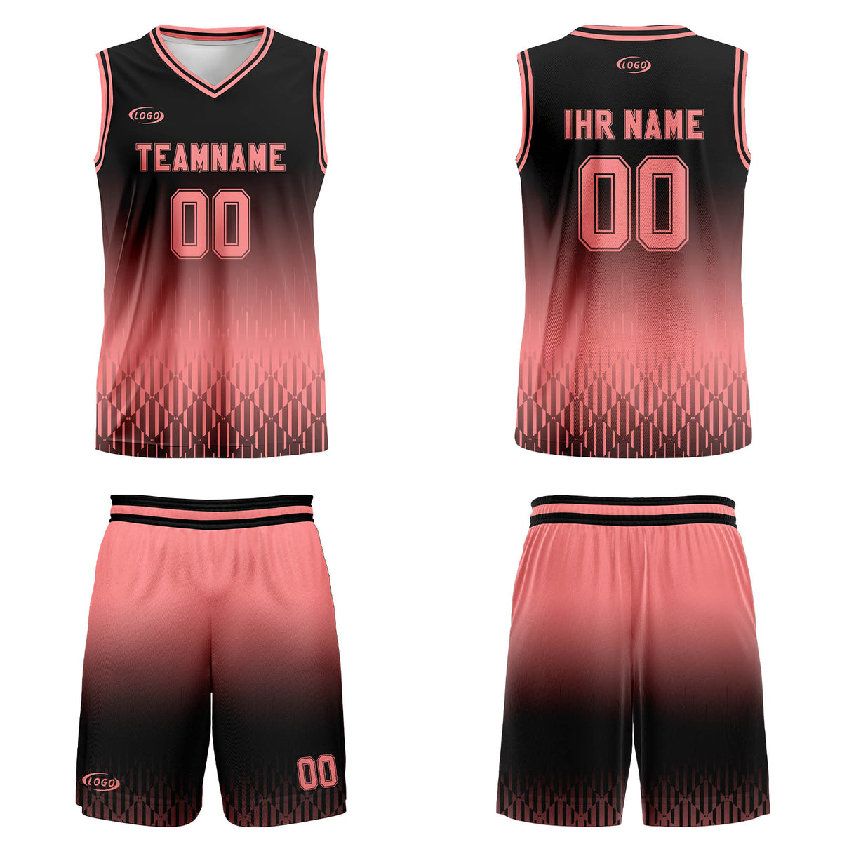 Benutzerdefinierter Schwarz Rosa Farbverlauf Basketball Jersey Uniform Anzug gedruckt Ihr Logo Name Nummer