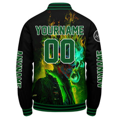 Maßgeschneiderte Schwarz Grün Letterman Varsity Jacket Individuelle Stickerei Druck nach Ihrem Wunsch