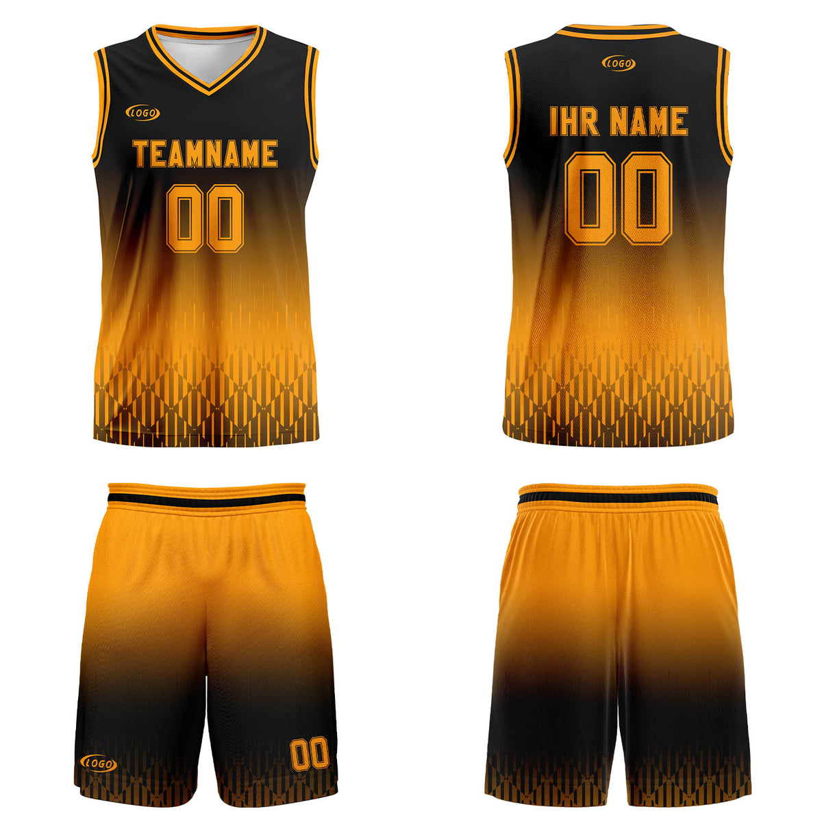 Benutzerdefinierter Schwarz Orange Farbverlauf Basketball Jersey Uniform Anzug gedruckt Ihr Logo Name Nummer
