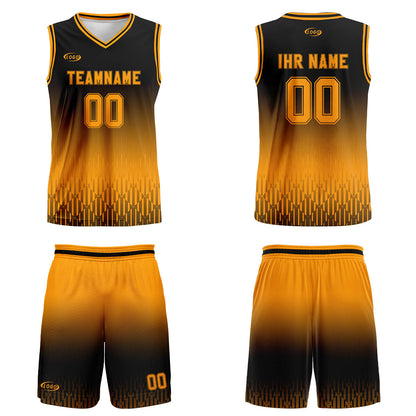Benutzerdefinierter Schwarz Orange Farbverlauf Basketball Jersey Uniform Anzug gedruckt Ihr Logo Name Nummer