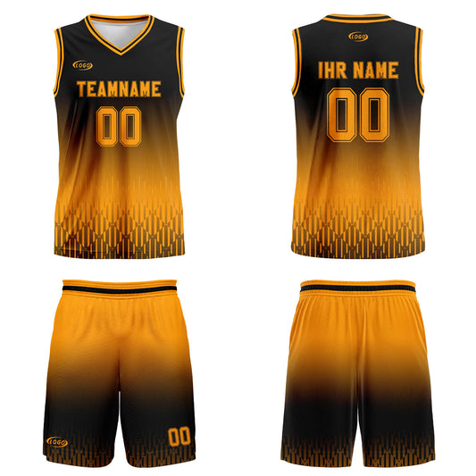 Benutzerdefinierter Schwarz Orange Farbverlauf Basketball Jersey Uniform Anzug gedruckt Ihr Logo Name Nummer