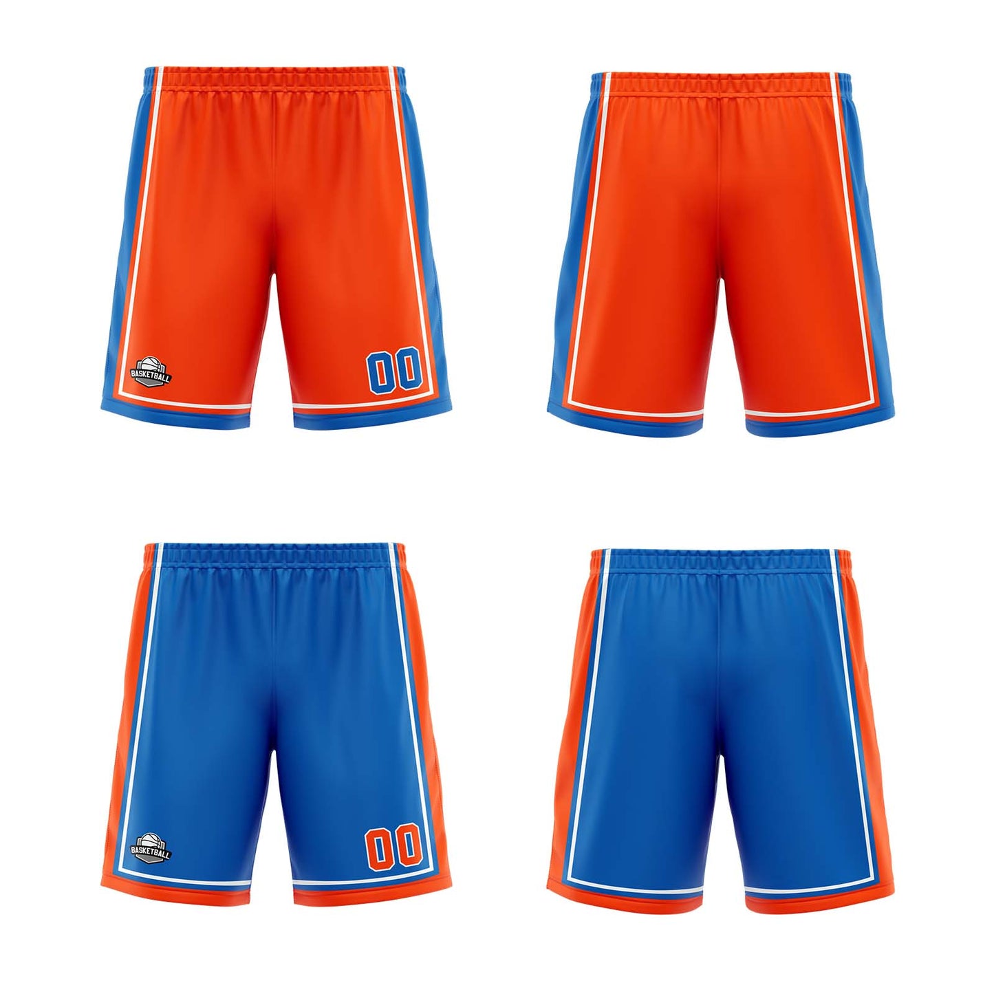 Benutzerdefinierte Orange Blau Weiß Reversible Basketball Jersey Personalisierte Print Name Nummer Logo